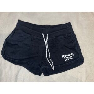 Reebok Mens Black Athletic Shorts Small Drawstring Pockets Logo Dolphin Hem
